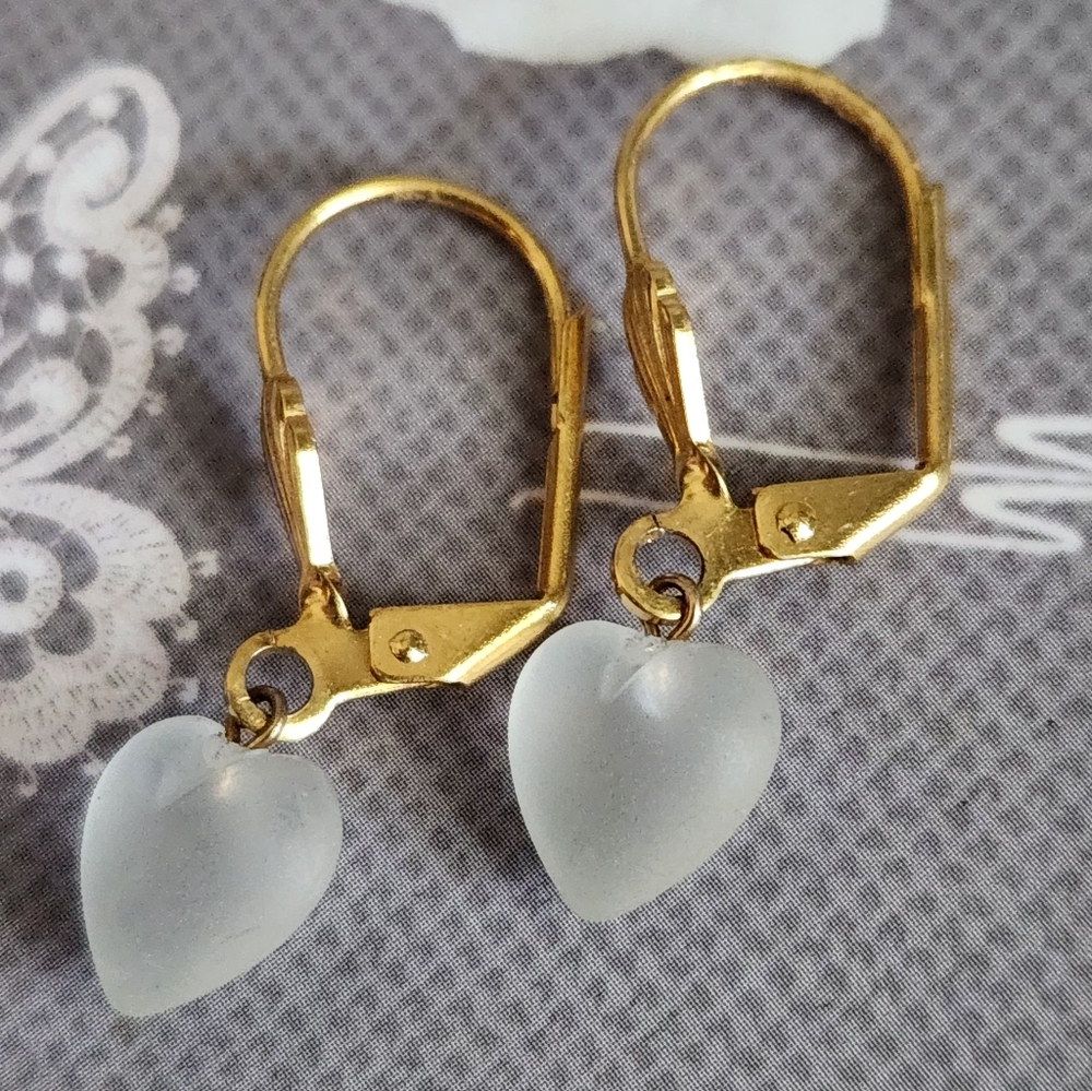 Frosted Heart Drop Earrings
